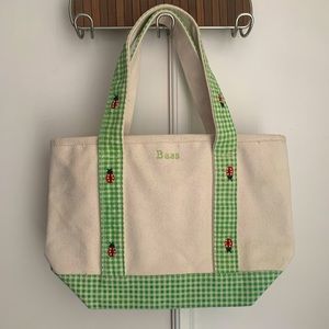 Bass canvas tote, green gingham w/ladybugs, NWT